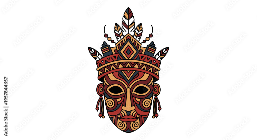 Naklejka premium Decorative tribal mask with feathers.