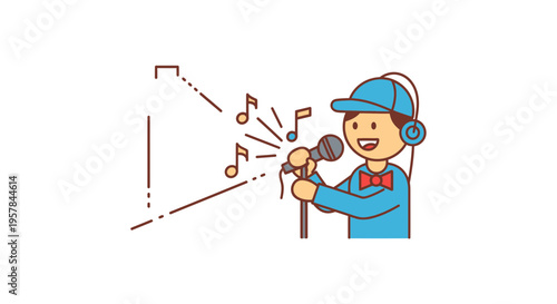 Cartoon man singing into microphone.