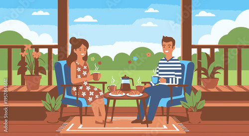 Couple sitting on a porch.