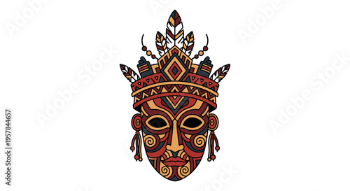 Decorative tribal mask with feathers.