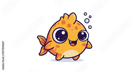 Cute cartoon orange puffer fish smiling.
