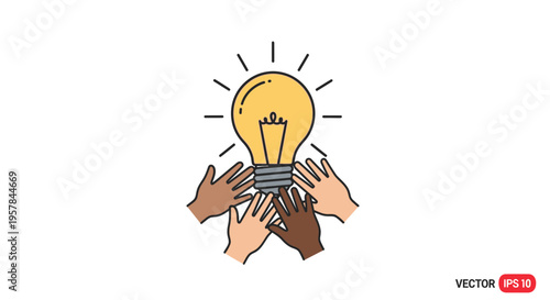 Diverse hands holding light bulb together.