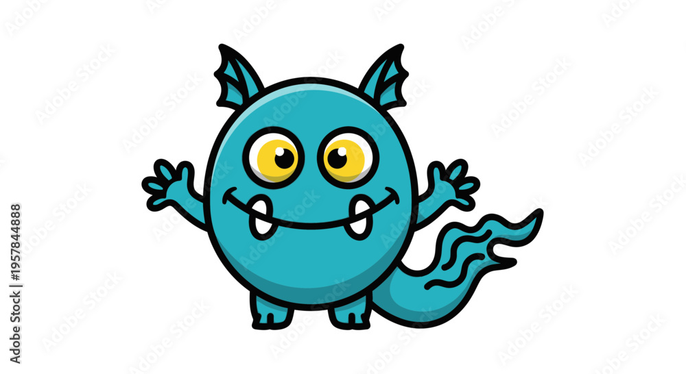 Obraz premium Smiling cartoon blue monster character.