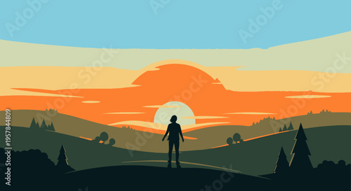 Man standing on hill looking away.