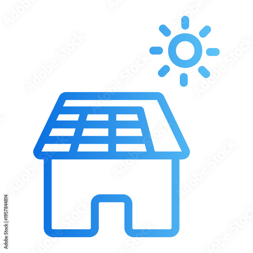 Rooftop solar house Line Gradient Icon