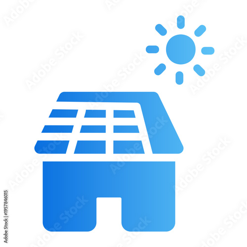 Rooftop solar house Line Gradient Icon