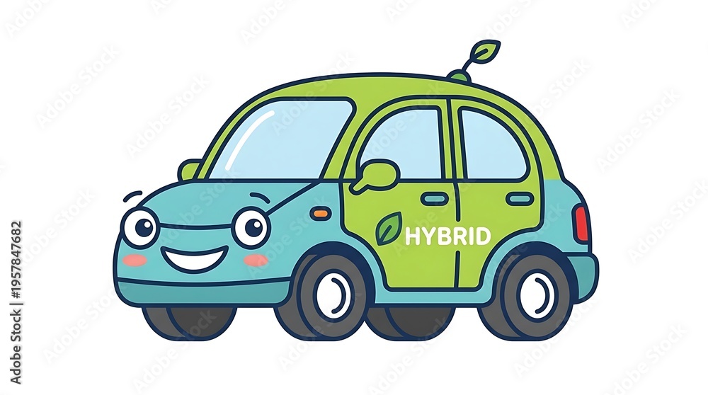 Obraz premium Cartoon hybrid car smiling face.