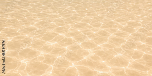 An abstract turquoise water background featuring clear liquid ripples and light reflections on a blue ocean surface with a seamless swimming pool wave pattern