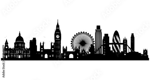 London Skyline Silhouette Vector – Famous Landmarks Cityscape Panorama