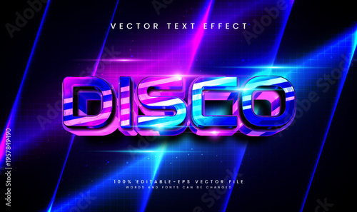 Editable Disco Vector Text Effect, Neon Retro 3D Typography for Party Flyer, Club Event Poster, Music Festival Banner, and Dance Night Design