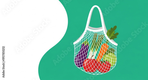 Fresh organic produce in a reusable mesh bag, healthy eating and sustainable shopping