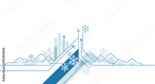 Abstract illustration of upward trending charts and snowy mountains concept