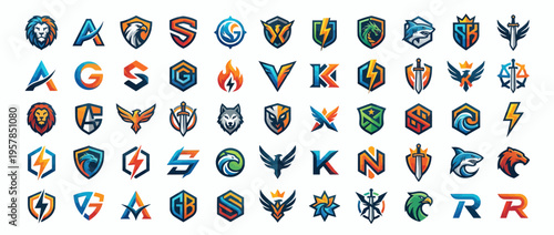 Collection of various sports team logos.