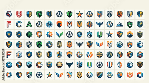 Collection of various sports team logos.