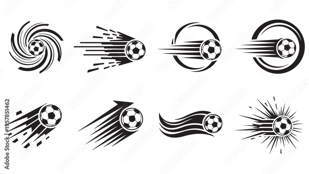 Fototapeta premium Soccer Ball Speed and Motion Logo Icon Set for Sports Branding, Club Identity, and Athletic Event Promotion