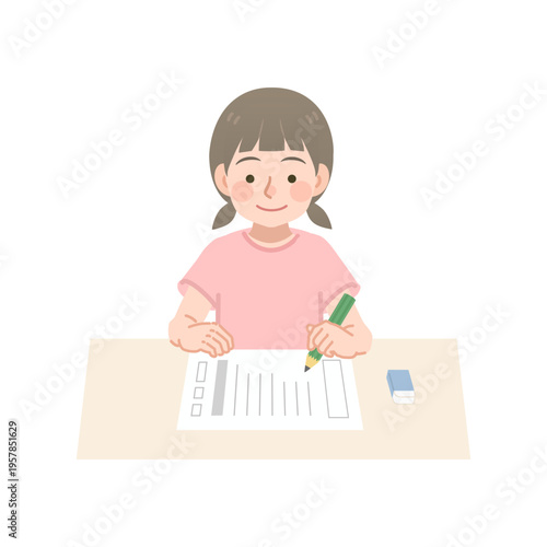 問題を解く女の子のイラスト