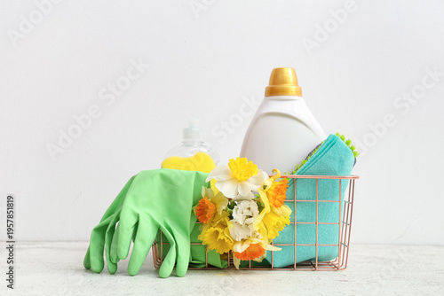 Basket with cleaning suppli...