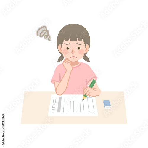 問題が解けなくて悩む女の子のイラスト