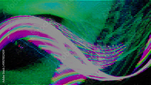 Vibrant abstract glitch wave background with distortion effect, bright dynamic waves, red and blue color lines for design concepts, wallpapers, presentations, posters, prints and web. Vector