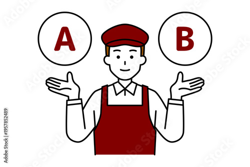 AとBの選択肢を提案するカフェの男性店員
