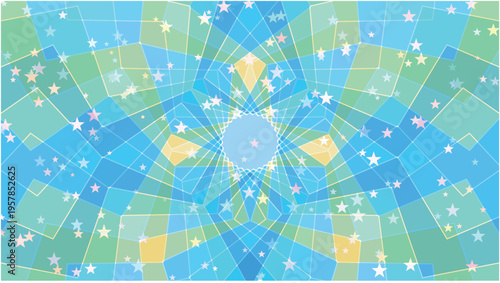 Geometric Pattern with Colorful Stars and Soft Blue Tones