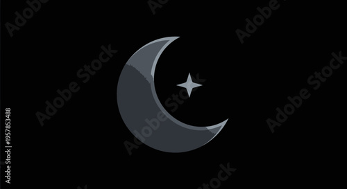 Crescent Moon and Star - Dark Night Sky Background with Celestial Icon