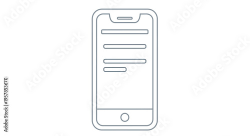 Smartphone screen with text lines, mobile app interface, digital communication icon
