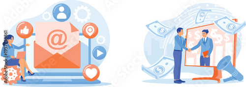 Digital communication and financial partnership illustration