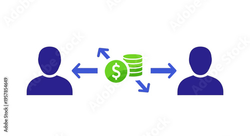 Money transfer between two people, business transaction concept, finance illustration