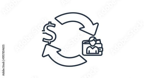 Money Exchange Icon: Dollar Symbol and Wallet with Person Symbol