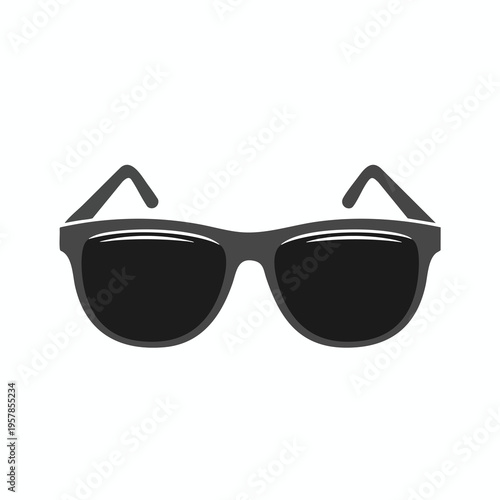 Icon of stylized sunglasses with dark lenses and thin temples