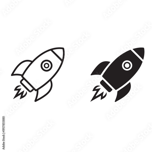 Minimalist Rocket Launch Icon Set - Outline and Solid Versions