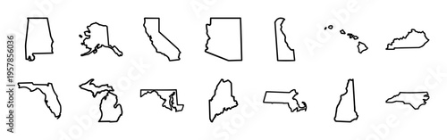 United States Geography Minimalist Monoline Line Art for Professional Cartography and Educational Digital Mapping Interface Systems