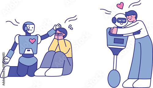 Robotic companionship contrasting human emotions of sadness and happiness