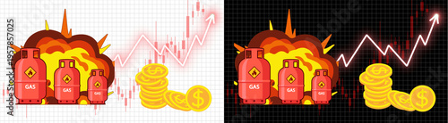 Canvastavla PNG image of Illustration depicting volatile gas prices, financial explosion, an