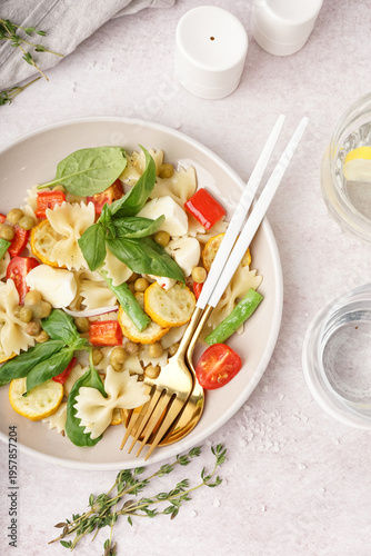 Plate of tasty pasta salad ...