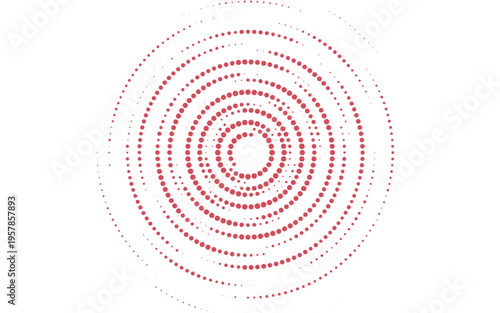 Red halftone concentric circle background. Rippled sonic wave wallpaper. Dotted radial gradient texture. Vector rasterized rough backdrop for epicenter, target, radar signal, vibration, shake concept