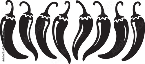 Group of black chili pepper icons on transparent background spicy food ingredient hot pepper fruit set