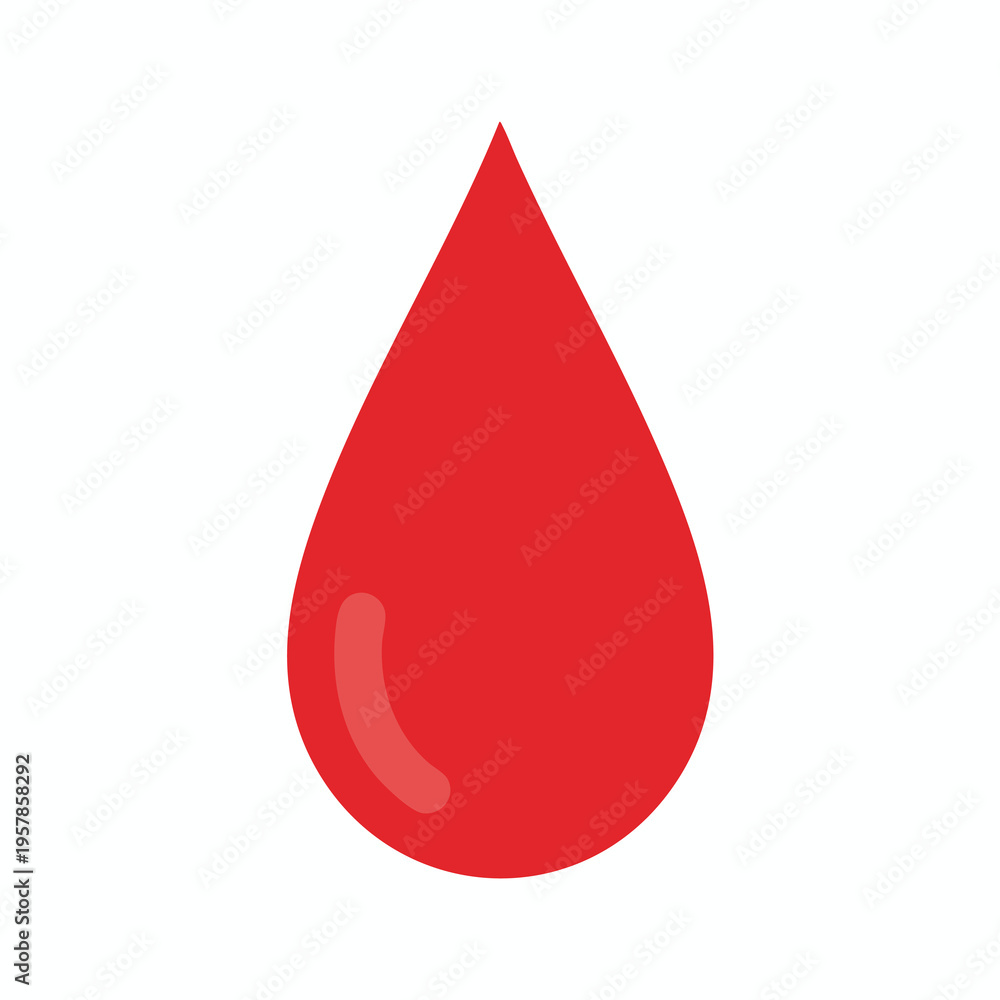 Fototapeta premium A single red drop with a lighter shaded highlight on a white background
