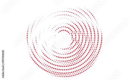 Red halftone concentric circle background. Rippled sonic wave wallpaper. Dotted radial gradient texture. Vector rasterized rough backdrop for epicenter, target, radar signal, vibration, shake concept
