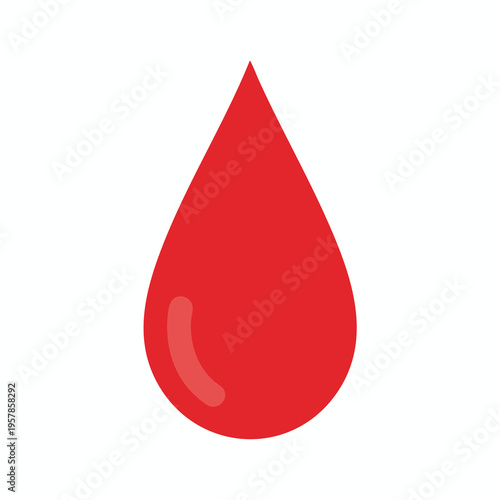 A single red drop with a lighter shaded highlight on a white background
