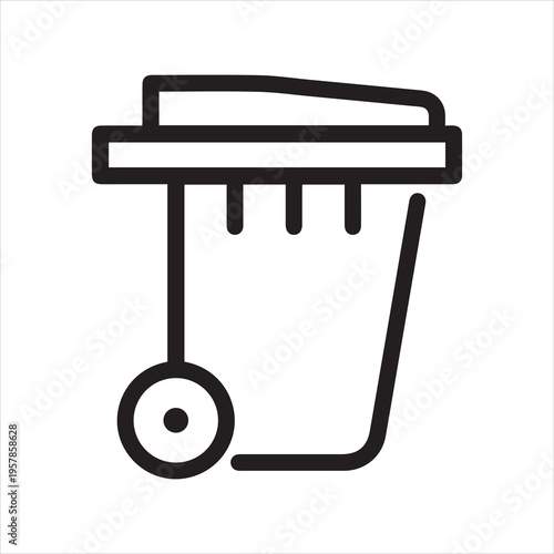 Thin Outline Icon Street Rubbish Bin, Trash Can with Wheels and a Lid. Such Line Sign as Recycle Garbage, Container for Garbage. Vector Isolated Pictograms on White Background Editable Stroke.