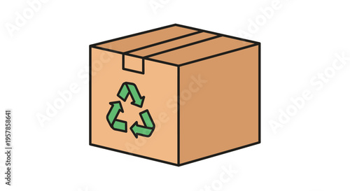 Cardboard box with recycling symbol, logistics and eco-friendly packaging concept
