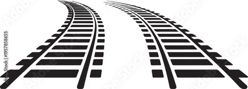 Train track railway lines curved for transportation and travel illustrating journey progress and connection with railroad path