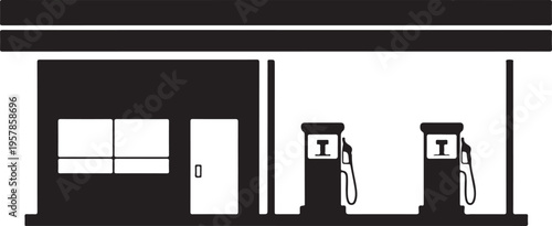 Gas station convenience store with fuel pumps illustrating automotive services and retail for drivers needing fuel