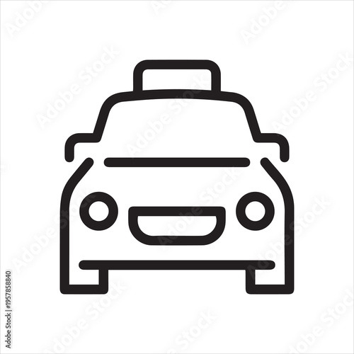 Car line icon. Symbol of buying or booking transport, traveling by auto, parking at hotel, restaurant and other places. Graphic contour label. Vector illustration isolated on white.
