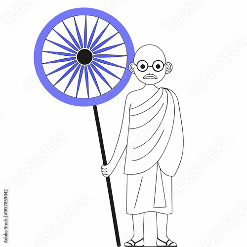 Mahatma Gandhi - Iconic Leader in Traditional Indian Attire - Illustrated