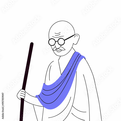 Mahatma Gandhi - Iconic Leader in Traditional Indian Attire - Illustrated