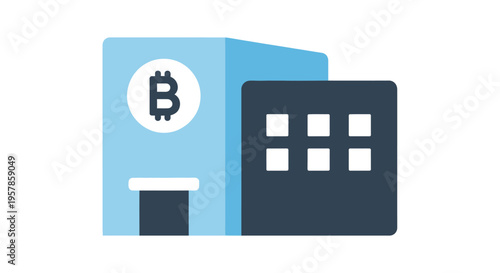 Bitcoin ATM machine building icon, cryptocurrency exchange concept