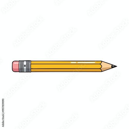 Yellow pencil with pink eraser, sharpened point, isolated on white background